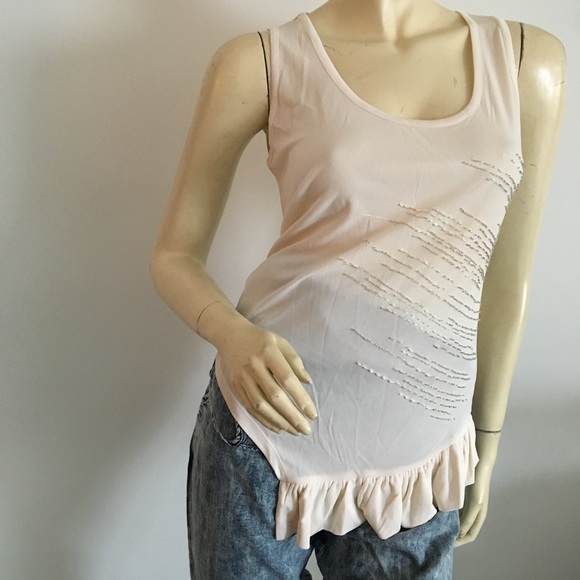 Magaschoni Collection scoop neck beaded asymmetrical tank top - Picture 2 of 8